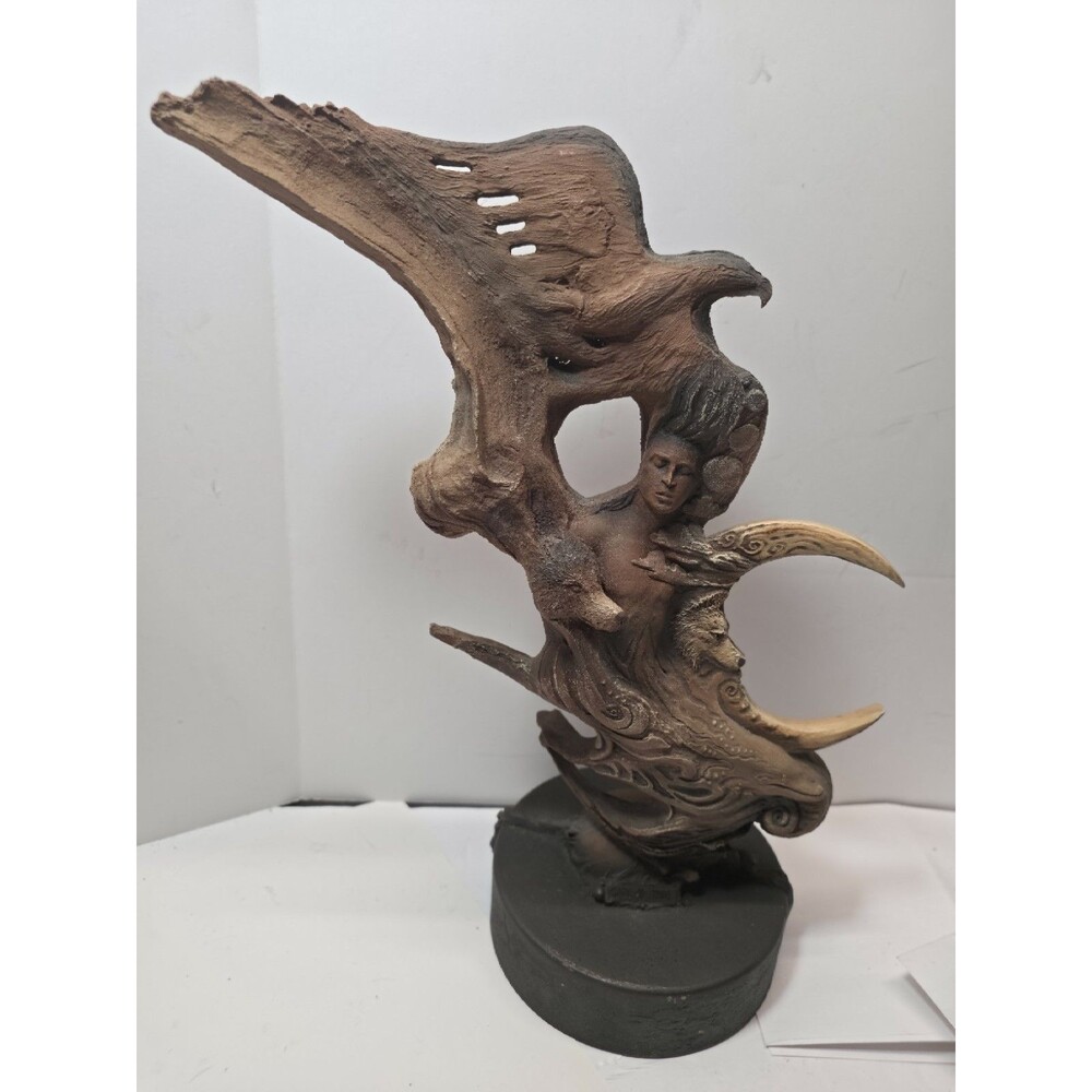 Rick Cain Time Flow Fantasy Nature  Sculpture 397/1500 1998 Owl Bear Woman Eagle